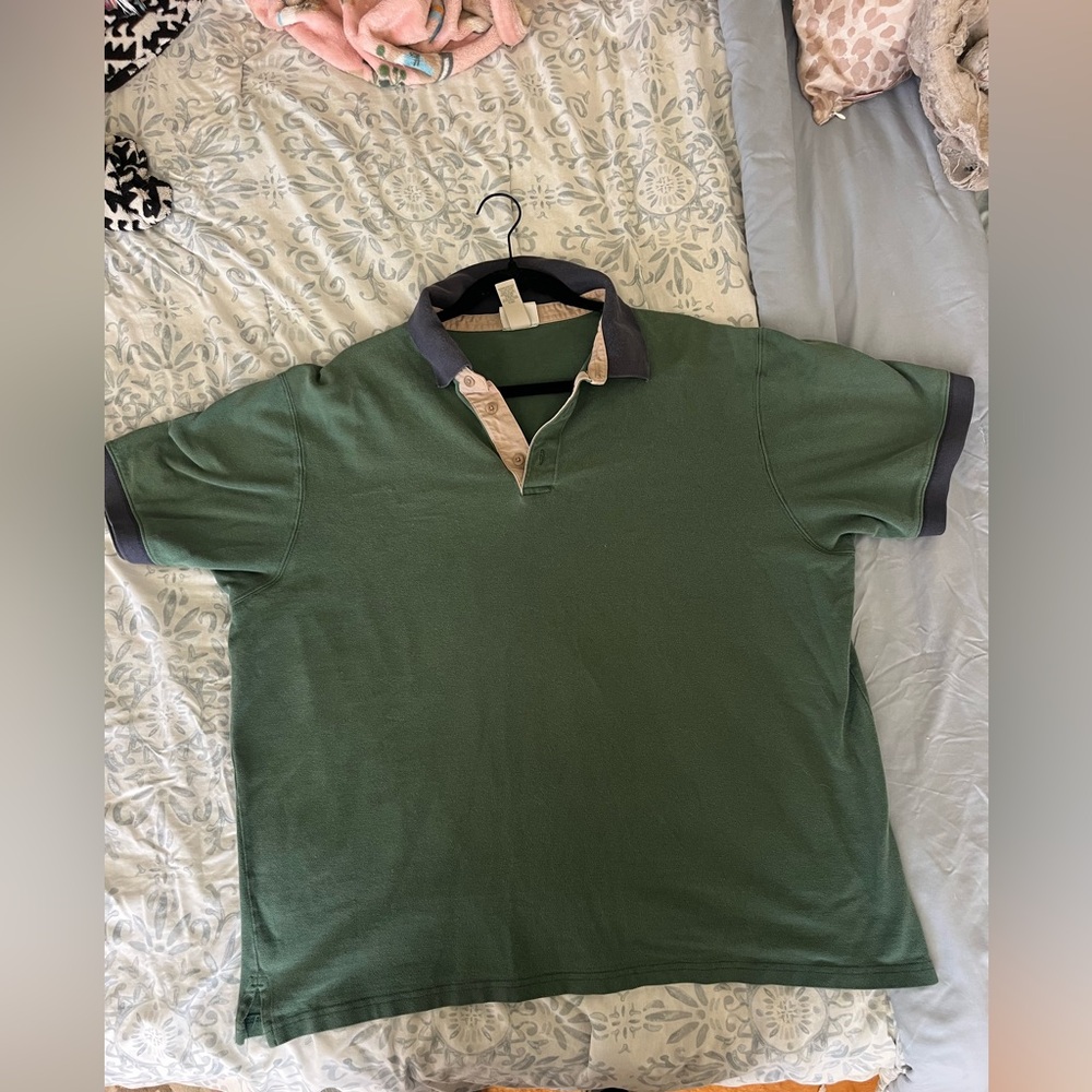 Vintage Casco Bay style L.L. Bean Forest Green Polo with Navy Collar